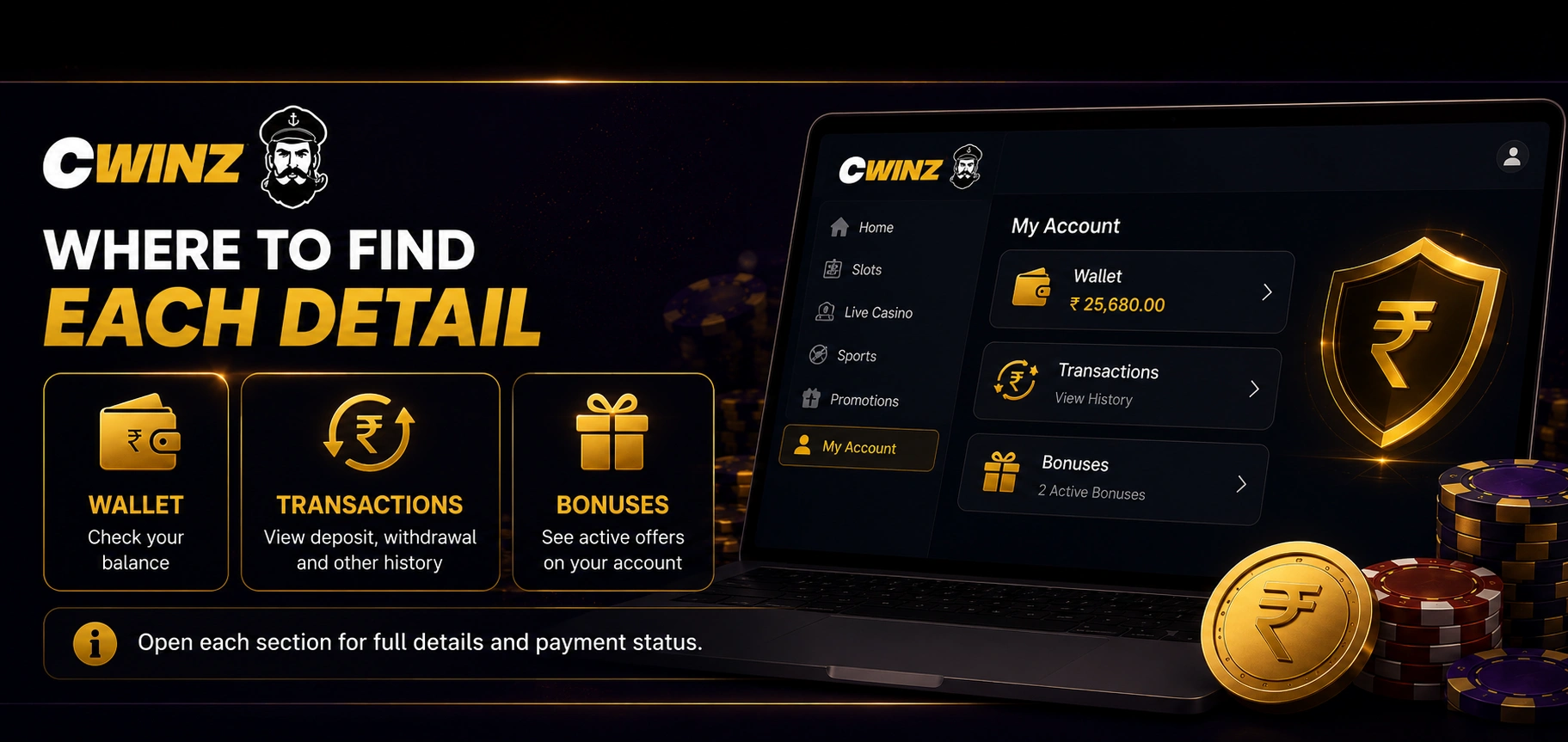 a laptop showing all the details of the wallet's bonuses on the website