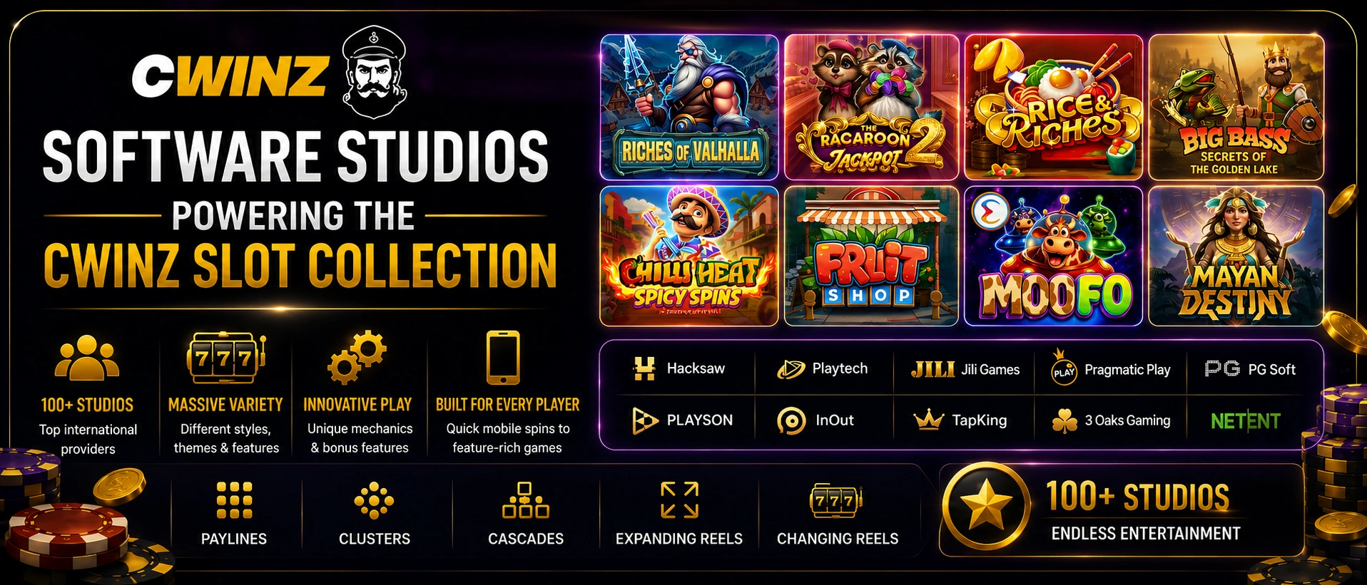 Collection of slot machines on the website