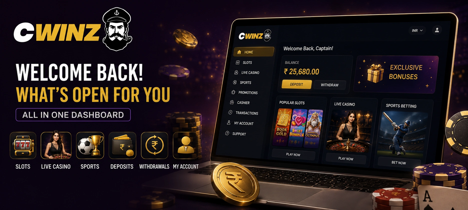 a laptop with slots and the cwinz website